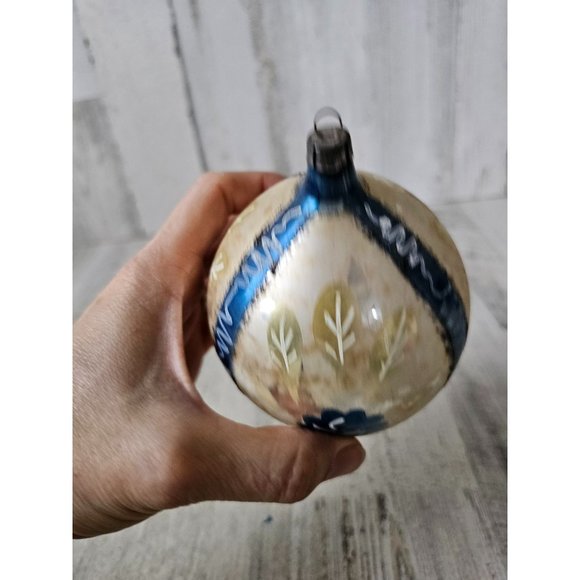 Vintage Germany blue glitter teardrop flower ornament Xmas tree - Picture 6 of 8